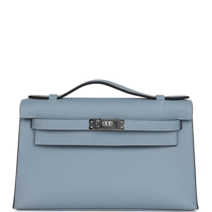 Hermès Kelly Pochette Bleu Lin Swift PHW