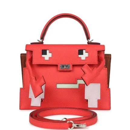 Hermès Quelle Idolle Picto Kelly Doll in Rose Extreme, Mauve Pale & Craie with Palladium Hardware